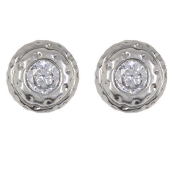 New Kate Spade New York Bezel CZ Hammered Round Stud Earrings in Clear Silver - Picture 1 of 1
